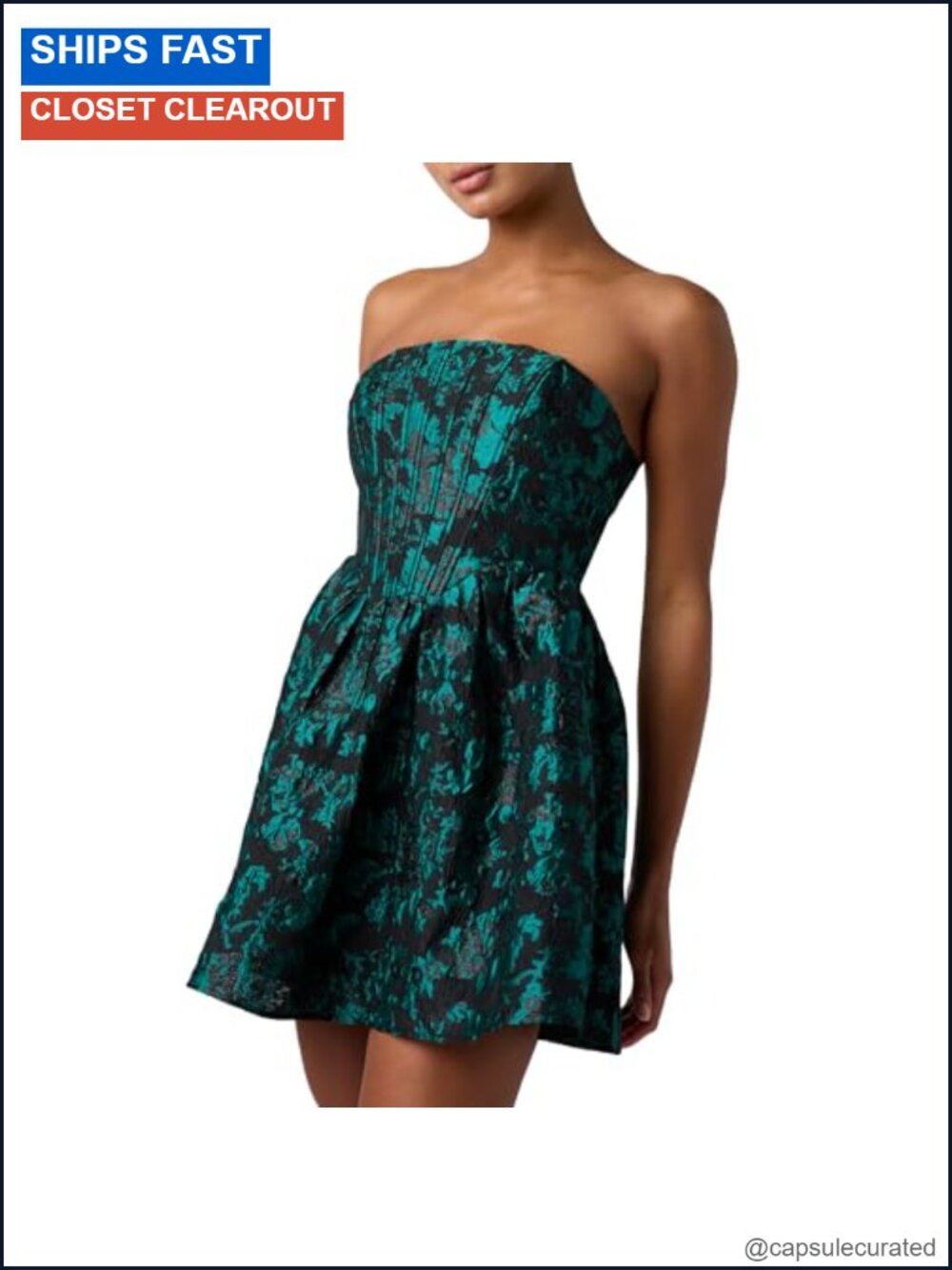 Bustier Strapless Jacquard Mini Dress with Lace-Up Back